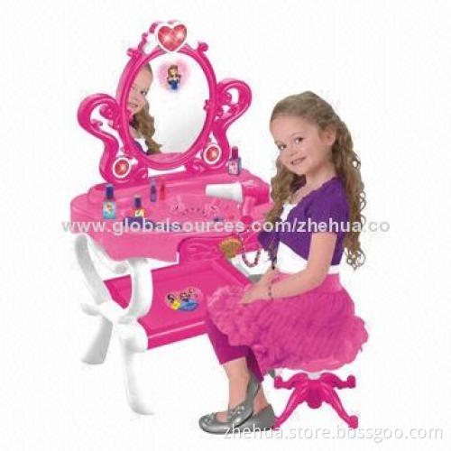 Kid's electric multifunction plastic dressing table with light, music, mirror and hair dryer